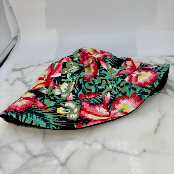 Hawaiian Bucket Hat Tropical Reversible Solid Black Cotton Blend Unisex Packable - Picture 5 of 8